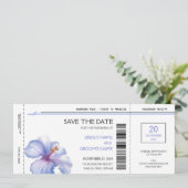 Tropical Boarding Pass Save the Date Invitations (Standing Front)