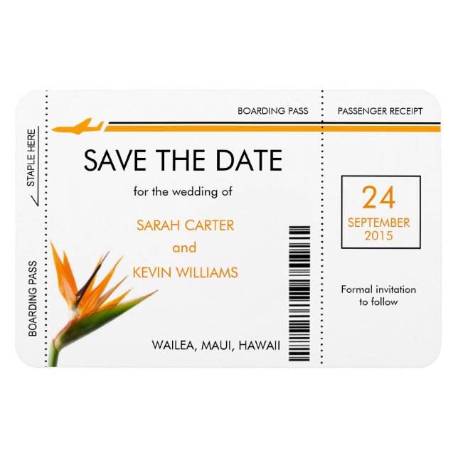 Tropical Boarding Pass Save the Date Magnets (Horizontal)