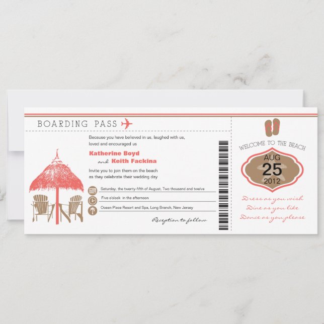 Tropical Boarding Pass Wedding Invitation (Front)
