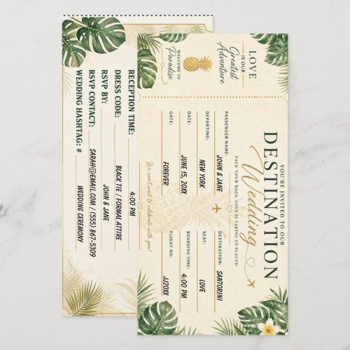 Tropical Boarding Pass Wedding Invite