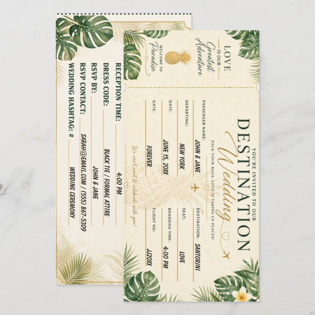 Tropical Boarding Pass Wedding Invite (Front/Back)