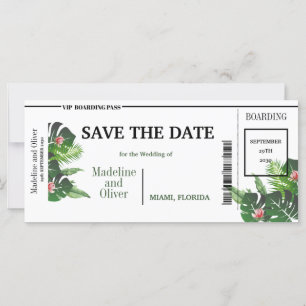 Tropical Boarding Pass Wedding Save The Date