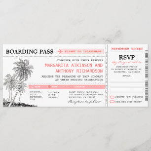 tropical boarding pass wedding tickets with RSVP Invitation