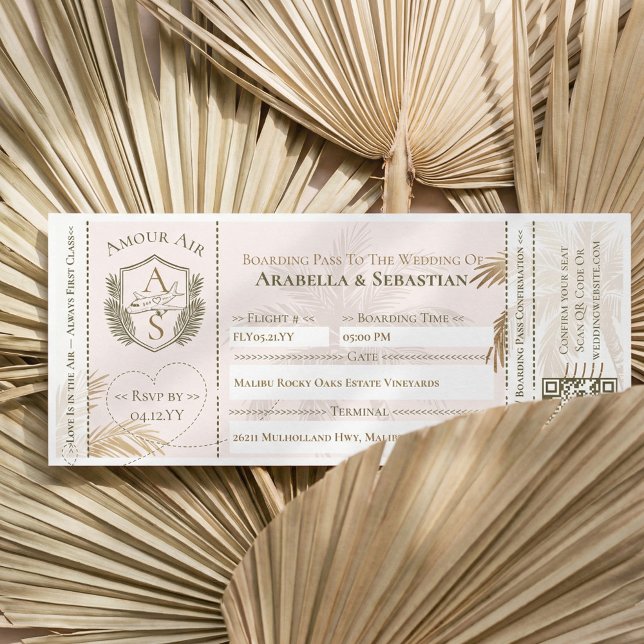Tropical Boarding Plane Ticket Destination Wedding Invitation (Tropical Boarding Plane Ticket Destination Wedding Invitation (Front))