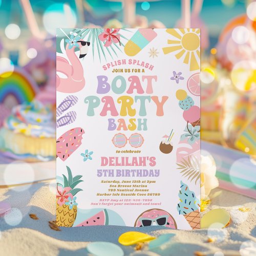  Tropical Boat Lake Ocean Marina Birthday Party Invitation