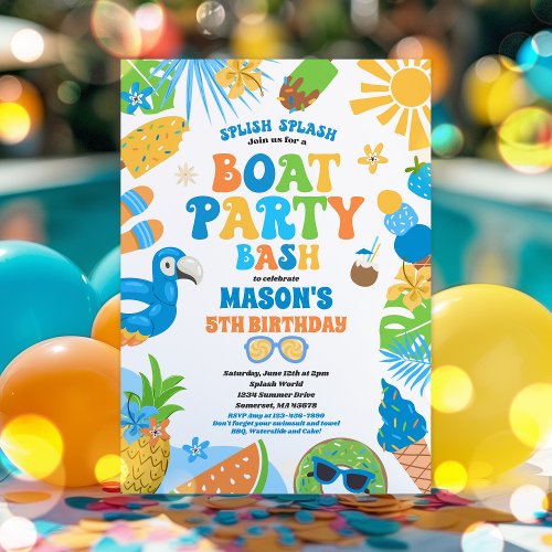  Tropical Boat Lake Ocean Marina Birthday Party Invitation