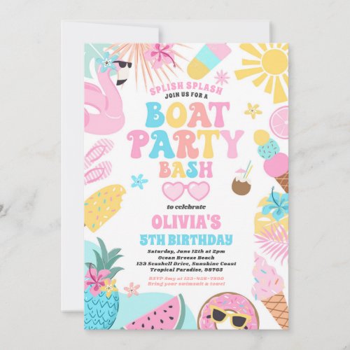  Tropical Boat Lake Ocean Marina Birthday Party Invitation