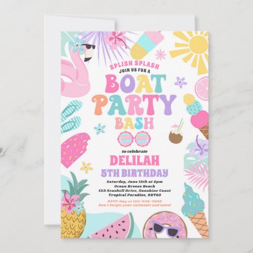  Tropical Boat Lake Ocean Marina Birthday Party Invitation