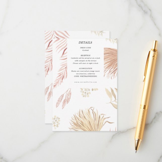 tropical bohemian blush reception card (Front/Back In Situ)