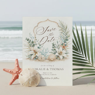 Tropical Boho Beach Wedding Crest Save The Date