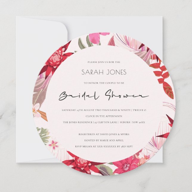 Tropical Boho Blush Floral Bridal Shower Invite (Front)