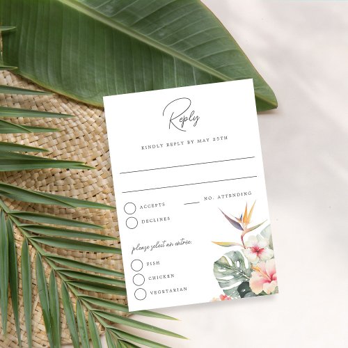 Tropical Boho Botanical Wedding Reply RSVP Card