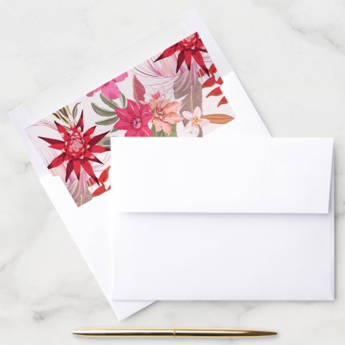Tropical Boho Chic Lively Red Blush Floral Wedding Envelope Liner