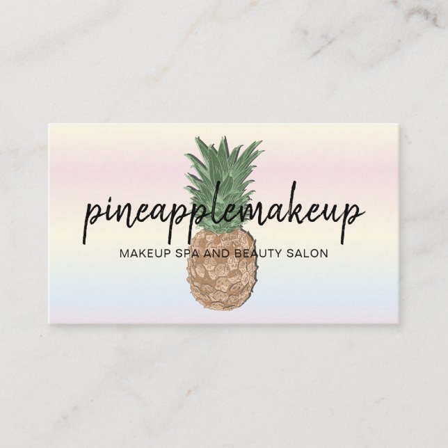 Tropical Boho Chic Pineapple Holographic Business Card (Front)