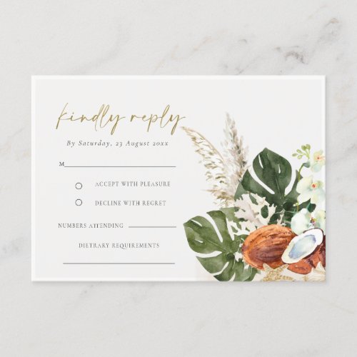 Tropical Boho Coconuts Orchids Palm Wedding RSVP Enclosure Card