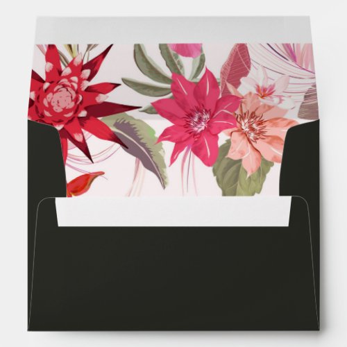 Tropical Boho Dark Lively Red Blush Floral Wedding Envelope