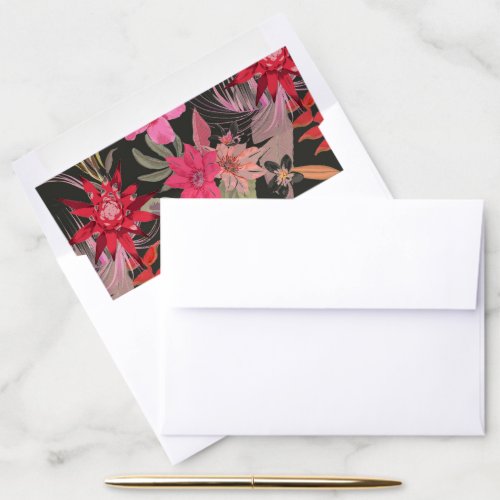 Tropical Boho Dark Lively Red Blush Floral Wedding Envelope Liner