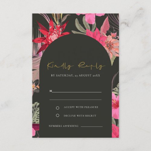 Tropical Boho Dark Red Pink Floral Wedding RSVP Enclosure Card