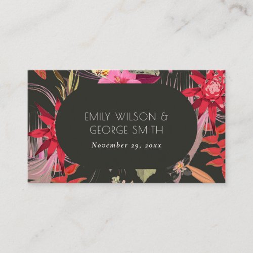 Tropical Boho Dark Red Pink Floral Wedding Website Enclosure Card