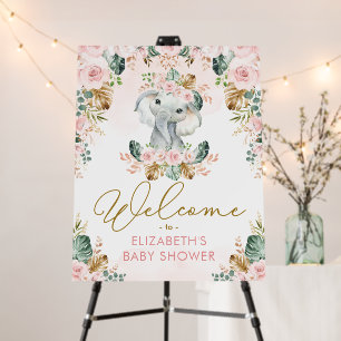 Tropical Boho Elephant Blush Pink Floral Baby Girl Foam Board