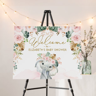 Tropical Boho Elephant Pink Blush Floral Welcome Foam Board