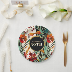 Tropical Boho Floral 30th Birthday Party Design Paper Plates