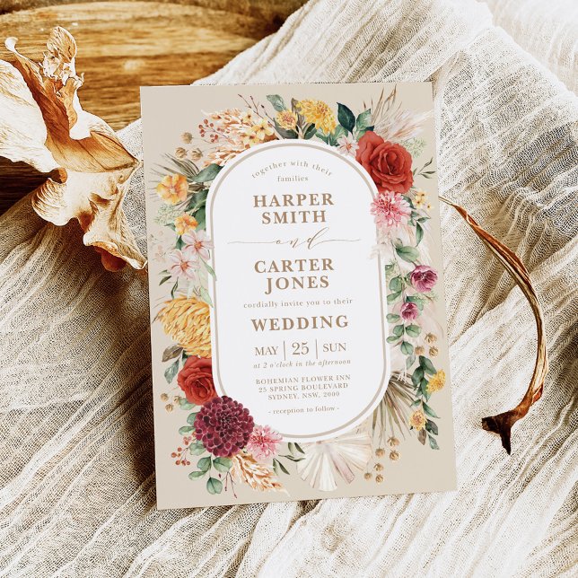 Tropical Boho Floral Garden Pampas Grass Wedding I Invitation (Creator Uploaded)