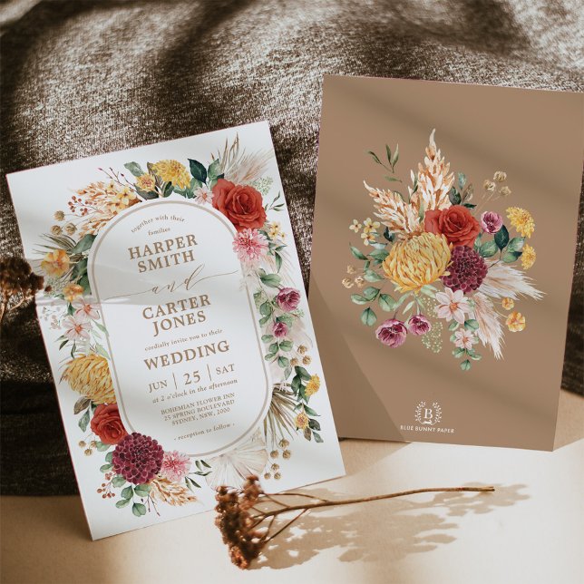 Tropical Boho Floral Garden Pampas Grass Wedding I Invitation (Creator Uploaded)