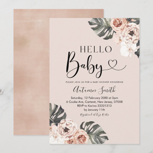 Tropical Boho Floral Hello Baby Baby Shower Invitation (Front/Back)