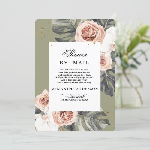 Tropical Boho Floral Khaki Palm Leaf  Orchid Invitation