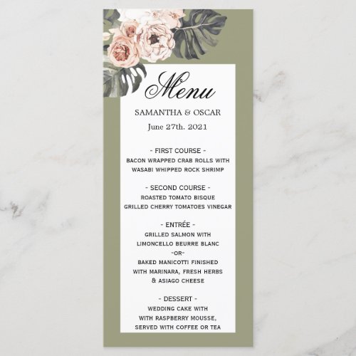 Tropical Boho Floral Khaki Palm Leaf  Orchid Menu