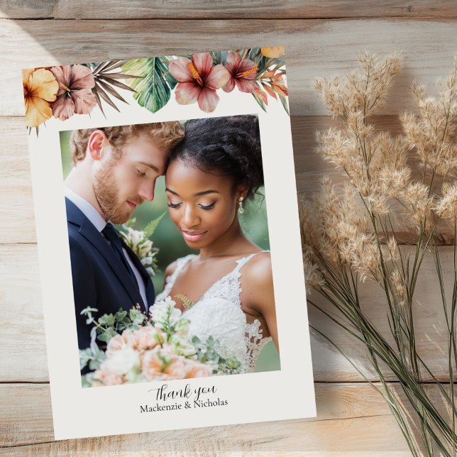 Tropical Boho Floral Wedding Thank You Card (tropical wedding thank you card)