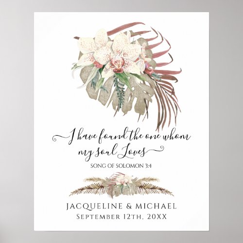 Tropical Boho Floral White Orchid Foliage Wedding Poster