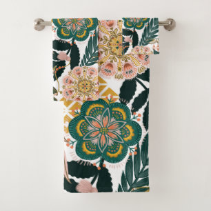 Tropical Boho Greenery Floral  Bath Towel Set