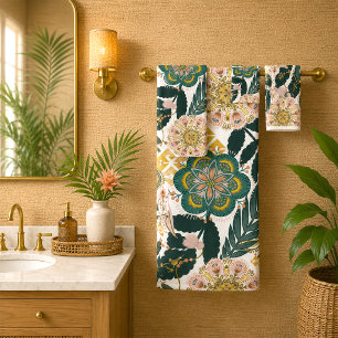 Tropical Boho Greenery Floral Bath Towel Set