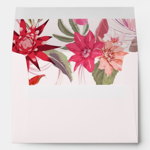 Tropical Boho Lively Red Blush Floral Wedding  Envelope