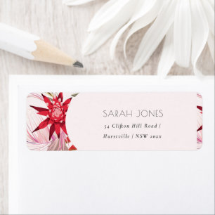 Tropical Boho Lively Red Blush Red Floral Address Label