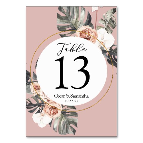 Tropical Boho Palm Leaf  Flower Frame Table Number