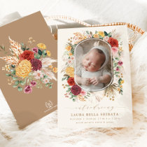 Tropical Boho Pampas Flower Birth Announcement