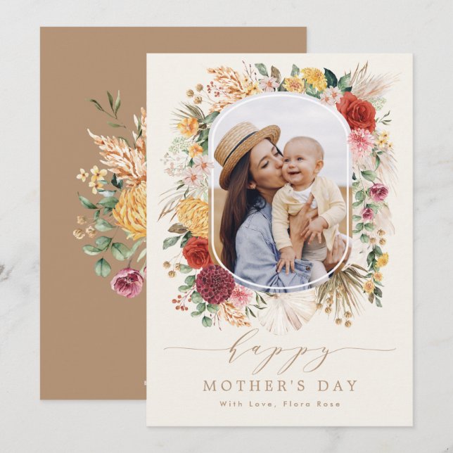 Tropical Boho Pampas Flower Mother's Day Card (Front/Back)