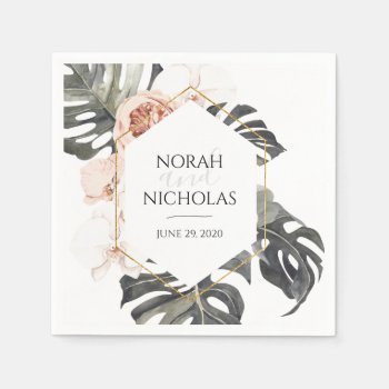Tropical Boho Pink And Green Wedding Napkins by autumnandpine at Zazzle