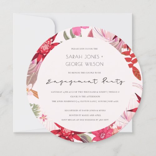 Tropical Boho Red Blush Floral Engagement Invite