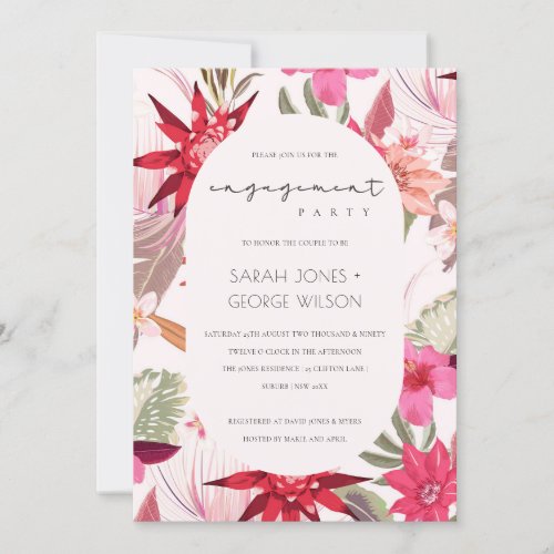 Tropical Boho Red Blush Floral Engagement Invite