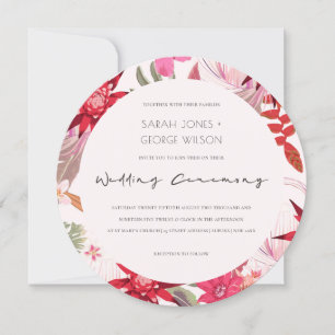 Tropical Boho Red Blush Floral Wedding Invite