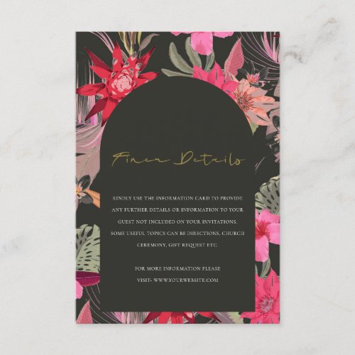 Tropical Boho Red Dark Floral Wedding Details Enclosure Card