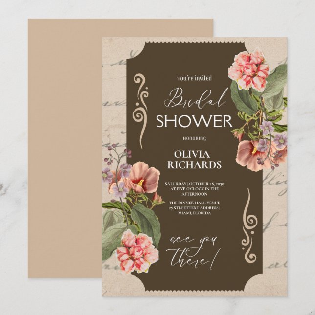 tropical boho seaside bridal shower,pampas grass f invitation (Front/Back)