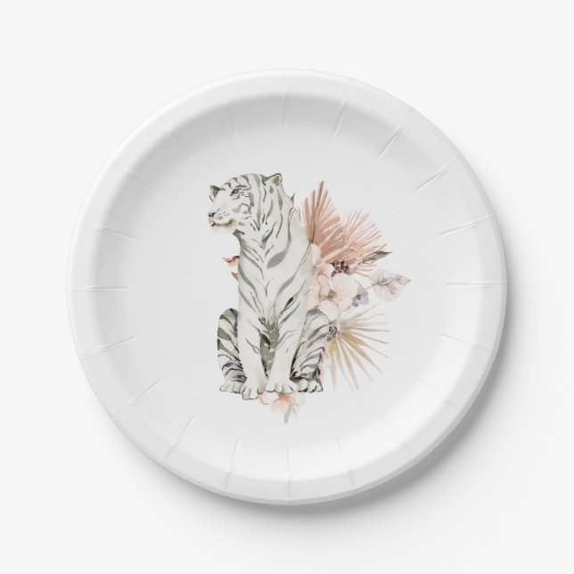Tropical Boho Tigers Bachelorette Paper Plates (Front)