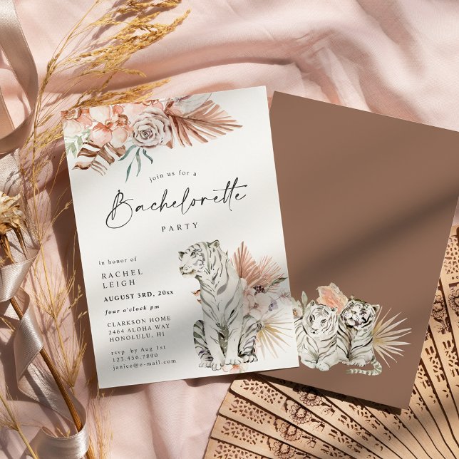 Tropical Boho Tigers Bachelorette Party Invitation (Creator Uploaded)