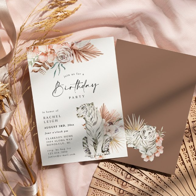 Tropical Boho Tigers Birthday Party Invitation (Creator Uploaded)
