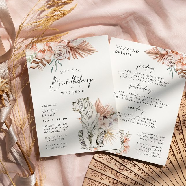 Tropical Boho Tigers Birthday Weekend Invitation (Creator Uploaded)